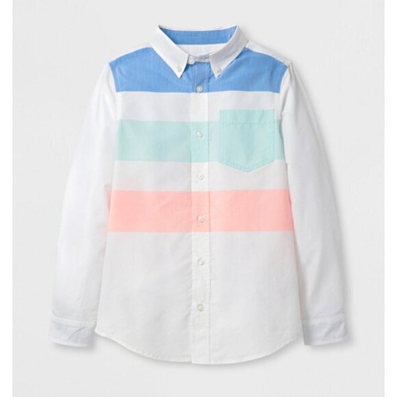 Cat & Jack Boy's Long Sleeve Button-Down Shirt, Multi Stripe/ XS 4/5 - Picture 1 of 1